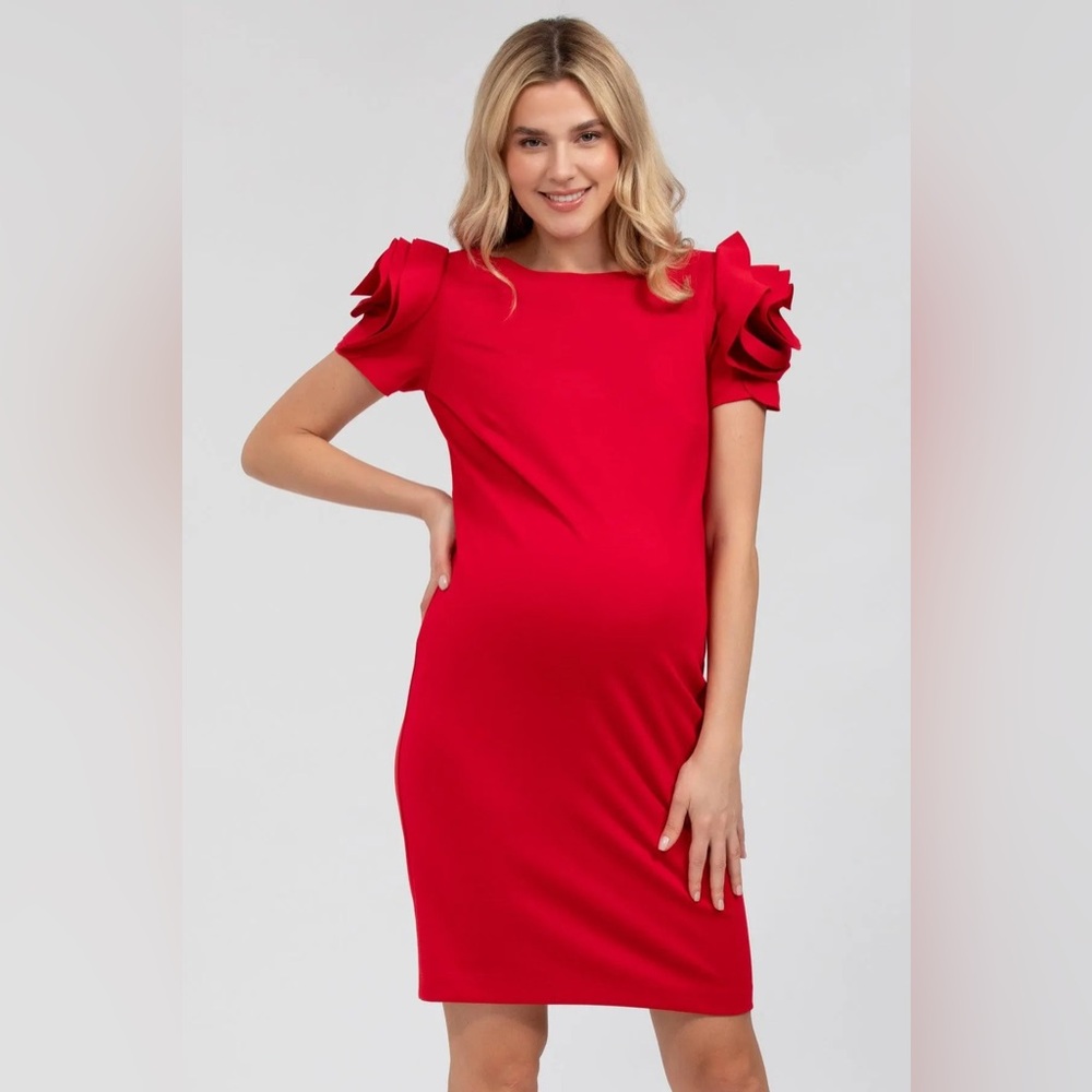 NWT Pietro Brunelli Women’s XS Maternity Knee-Length Pink-shapedsleeve Red Dress